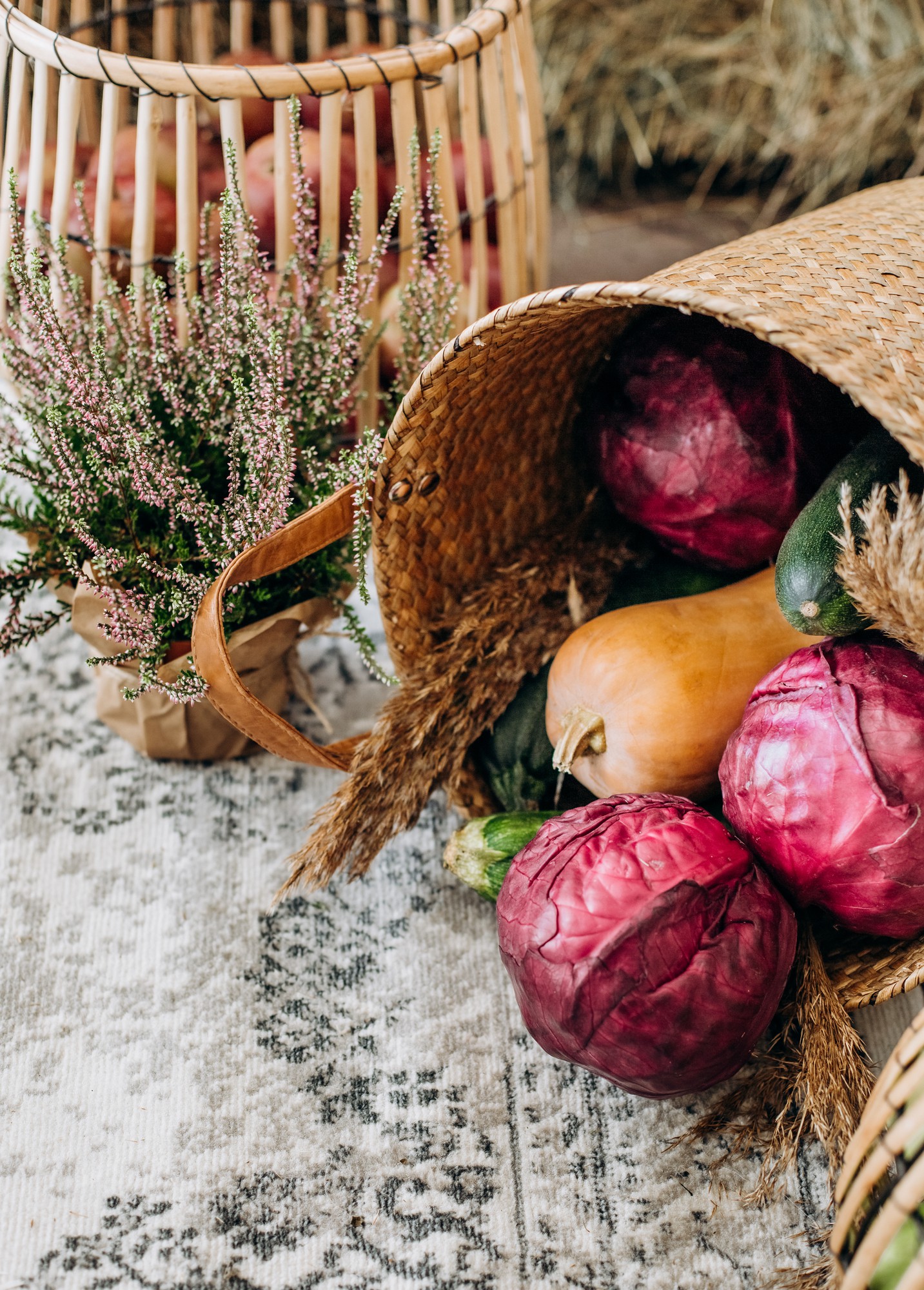 Local market vegetables in rustic baskets